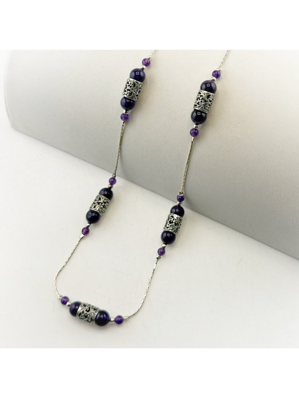 Or Paz Necklace Amethyst Sterling Silver 925 Purple Station Artisan Beaded QVC